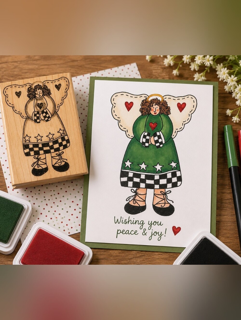 Rubber  Stamp Patchwork Angel By Alma Lynne